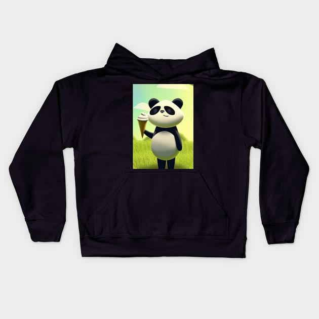 Panda with Ice Cream Kids Hoodie by maxcode